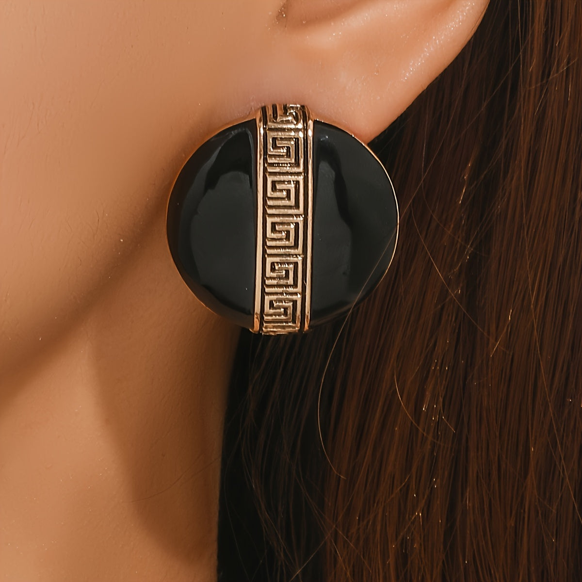 Brincos Geométricos Preto Dourado Vintage | By Mireva