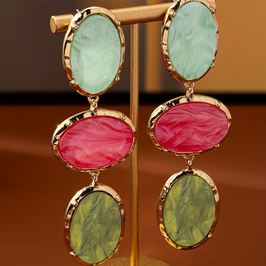 Brincos Trendy Multicamadas Resina Verde Rosa Dourada | By Mireva