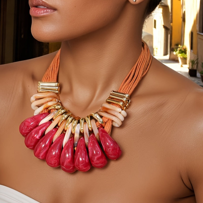 Colar Chunky Corda Marrom & Gotas Geométricas Caramelo | By Mireva