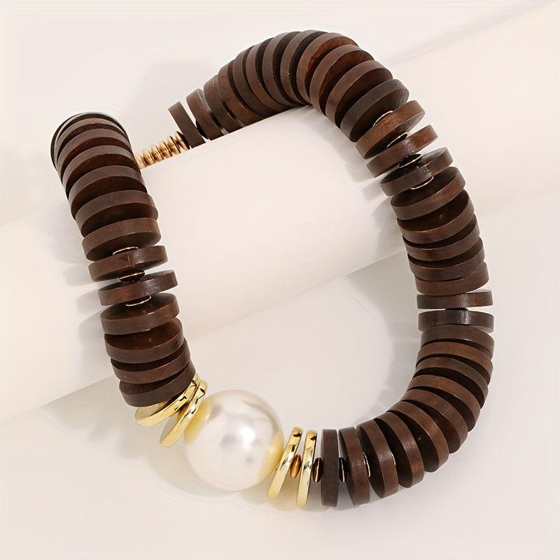 Colar Statement Madeira Marrom Café & Pérola Maxi | By Mireva