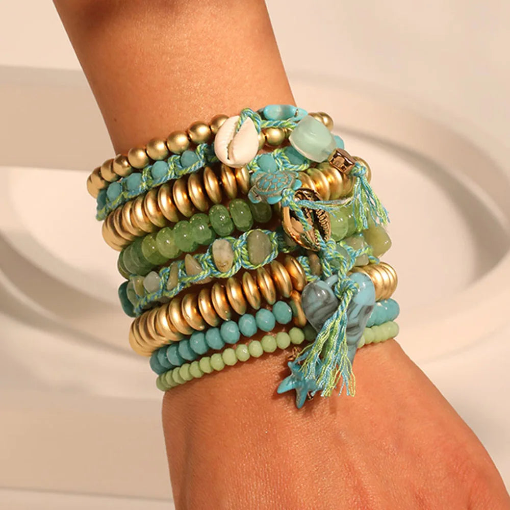 Pulseira de Contas com Estrela e Coração