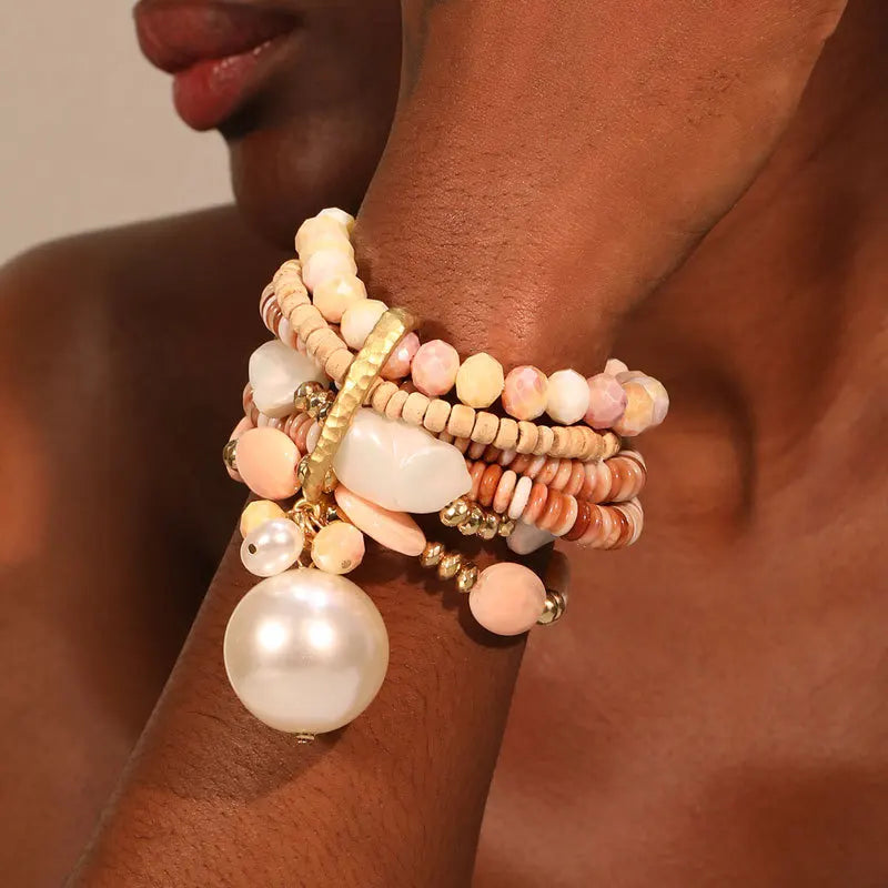 Conjunto de Pulseiras com Contas Feitas à Mão