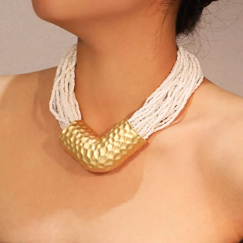 Colar Statement Boho Multicolorido Contas de Vidro | By Mireva