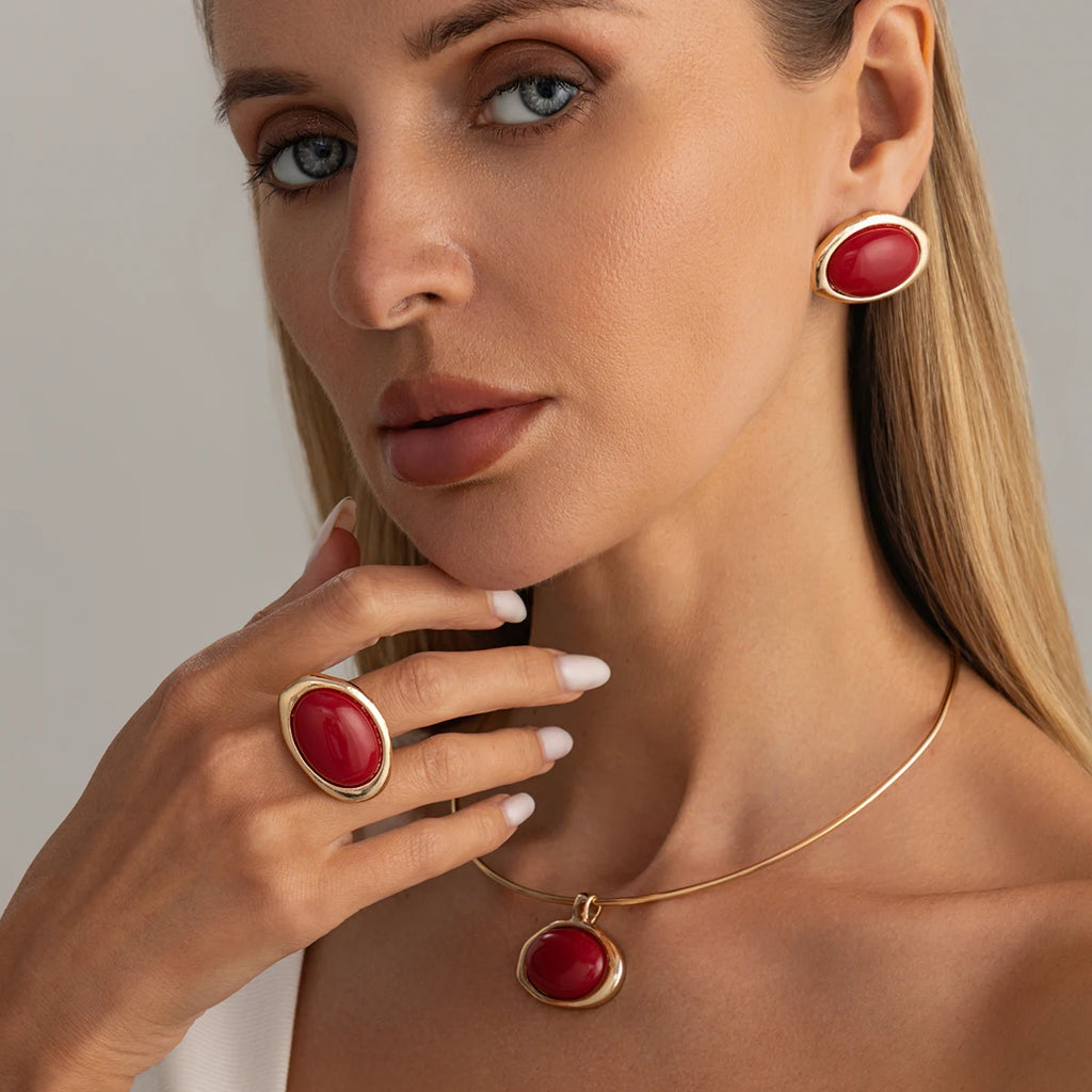 Conjunto de Joias Âmbar Dourado