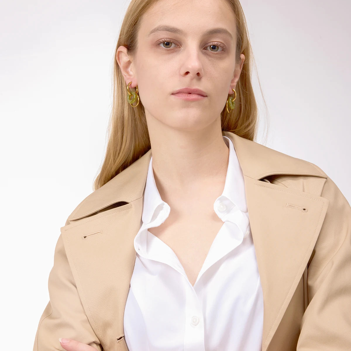 Brinco Argola Dourada & Aro Verde Minimal | By Mireva