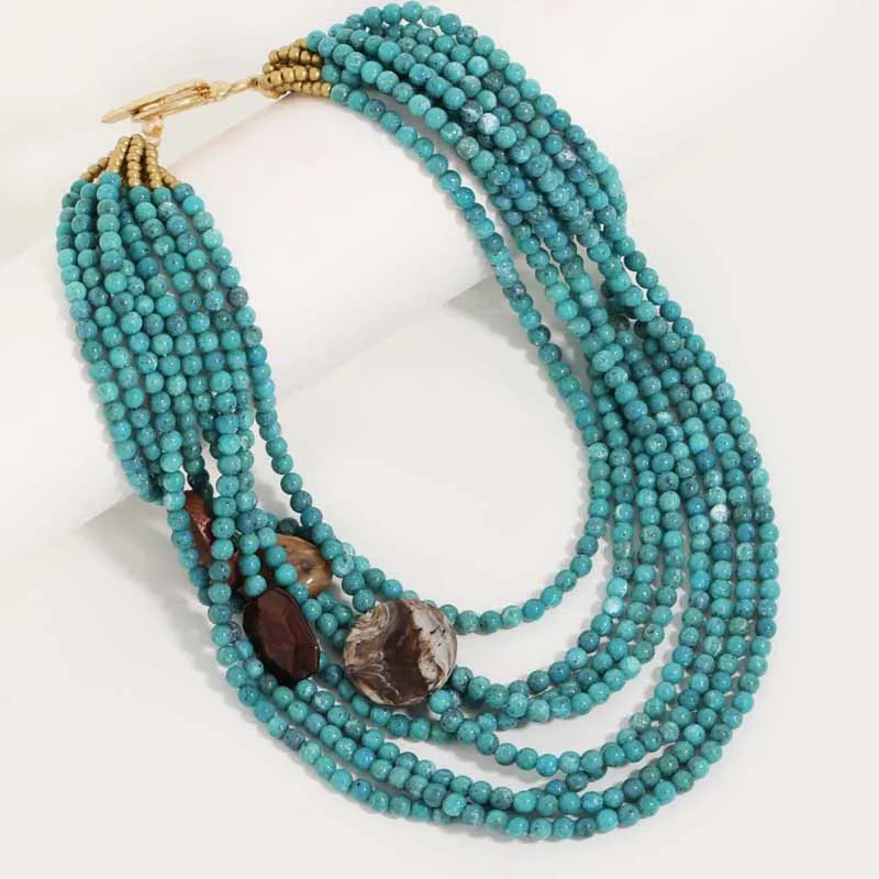 Colar Boho Multicamadas Turquesa & Pedras | By Mireva