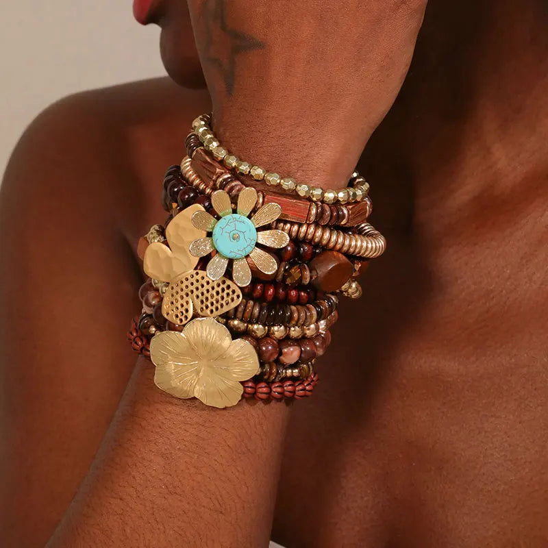 Conjunto de Pulseiras com Design de Flores