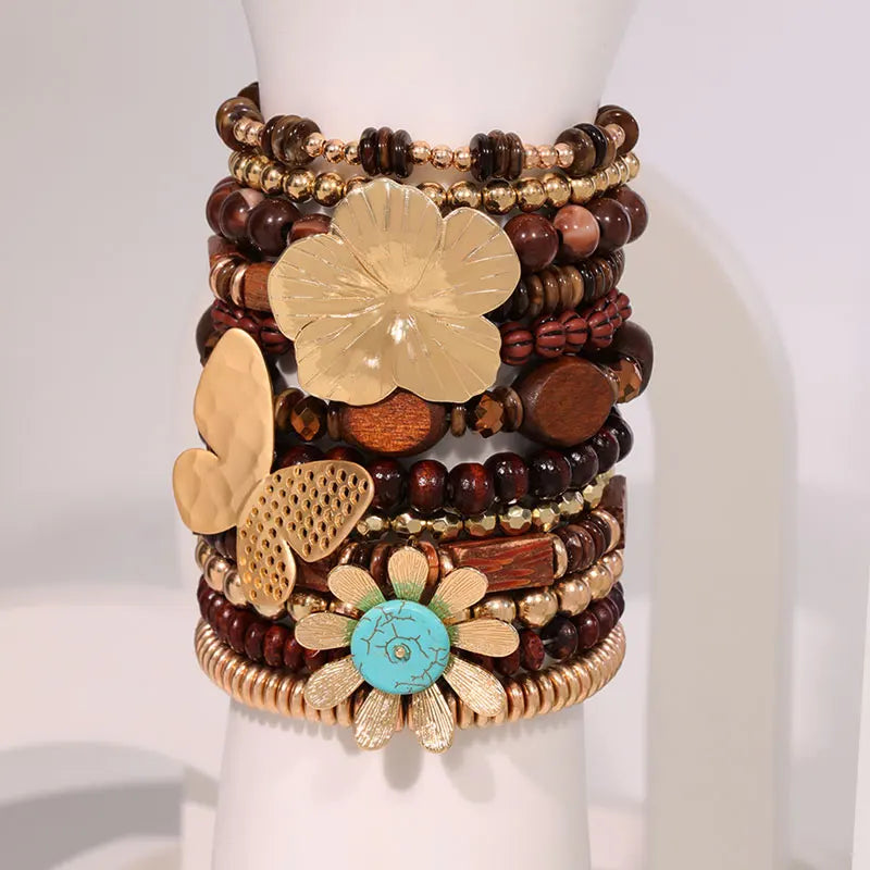 Conjunto de Pulseiras com Design de Flores