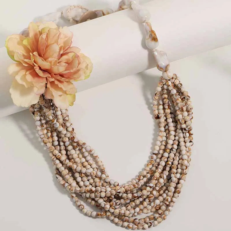 Colar Boho Longo Turquesa & Flor Azul | By Mireva