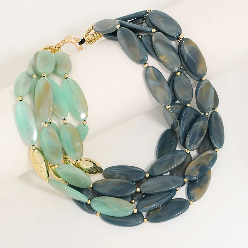 Colar Statement Verde & Grafite Multicamadas | By Mireva