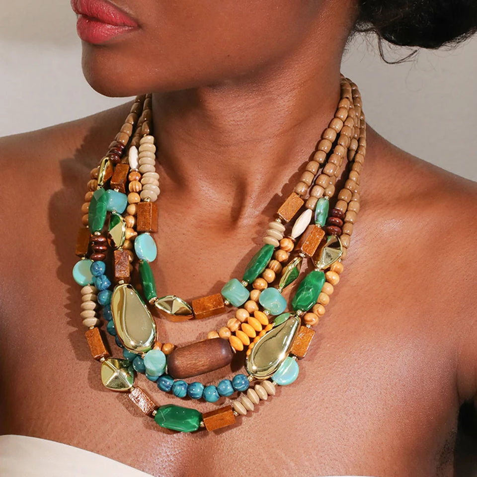 Colar Statement Multi Camadas Tons Terrosos & Dourado | By Mireva