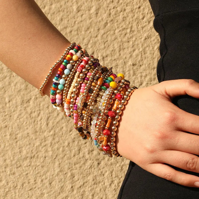 Conjunto de 18 Pulseiras Coloridas Estilo Boho