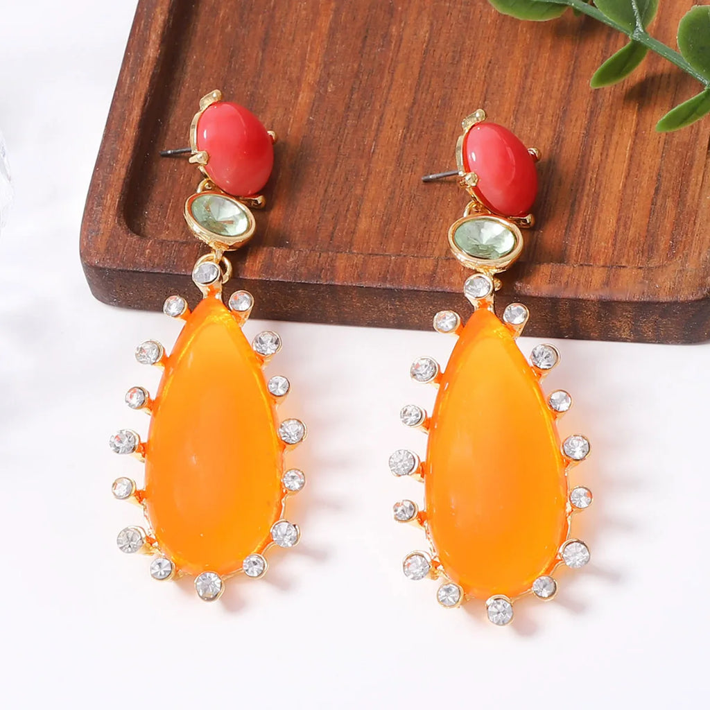 Brinco Maxi Dourado Colorido com Gota Laranja