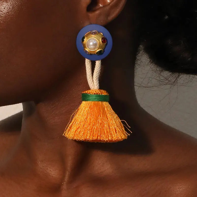 Brincos Longos com Franjas Feitos à Mão