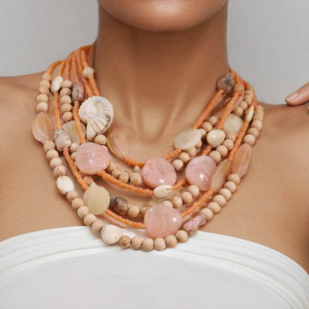 Colar Multi Camadas Coral & Nude | By Mireva