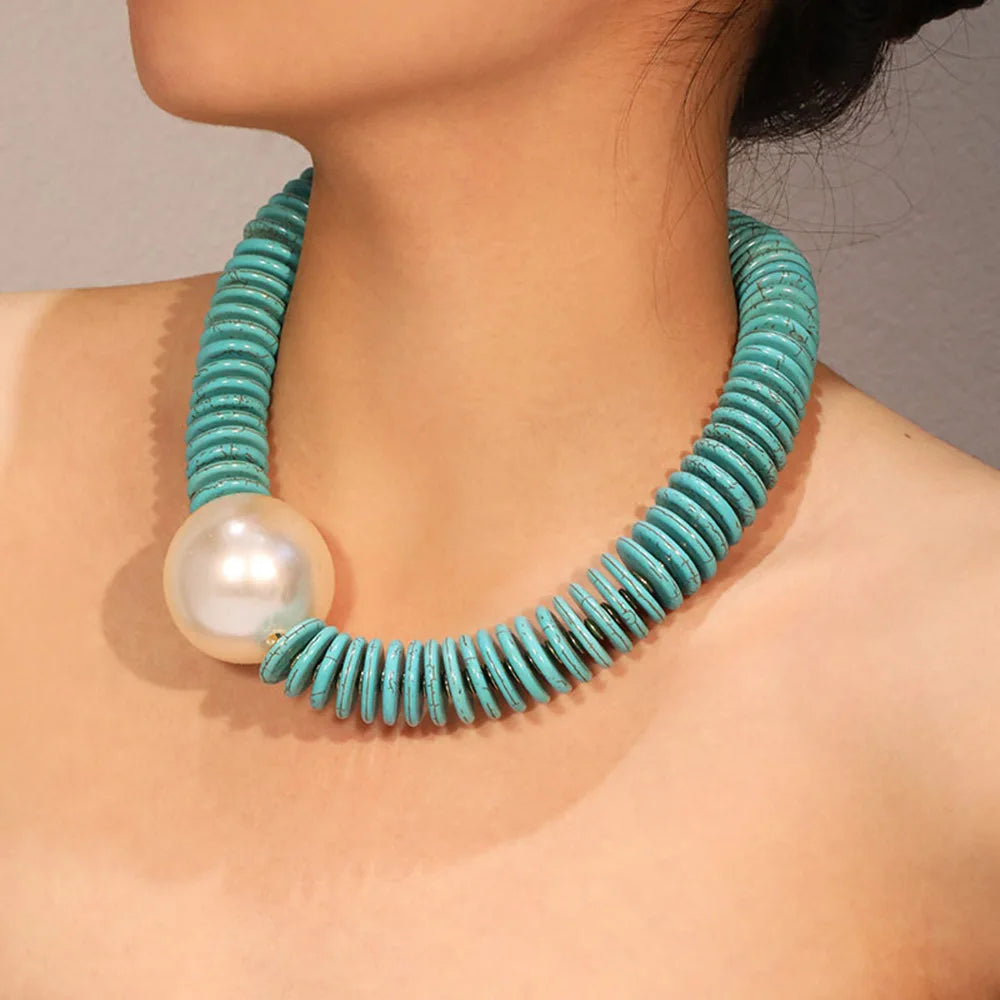 Colar Statement Turquesa & Pérola Maxi | By Mireva