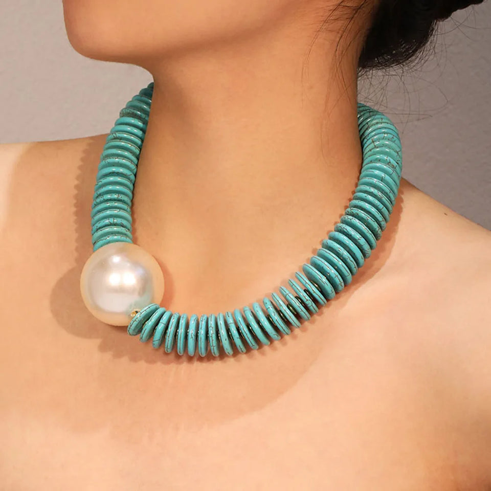 Colar Statement Turquesa & Pérola Maxi | By Mireva