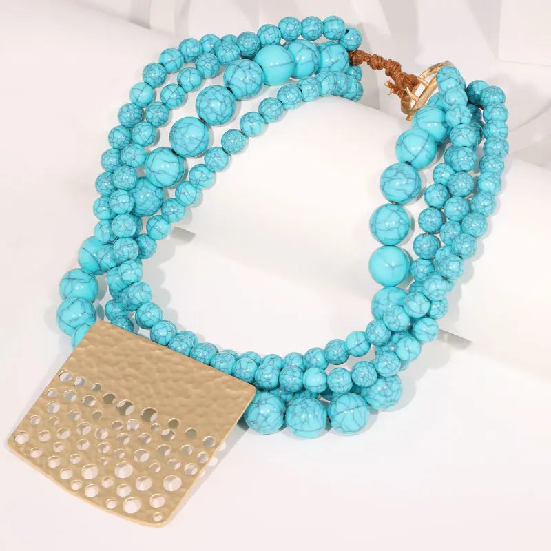 Colar Statement Turquesa & Placa Dourada | By Mireva