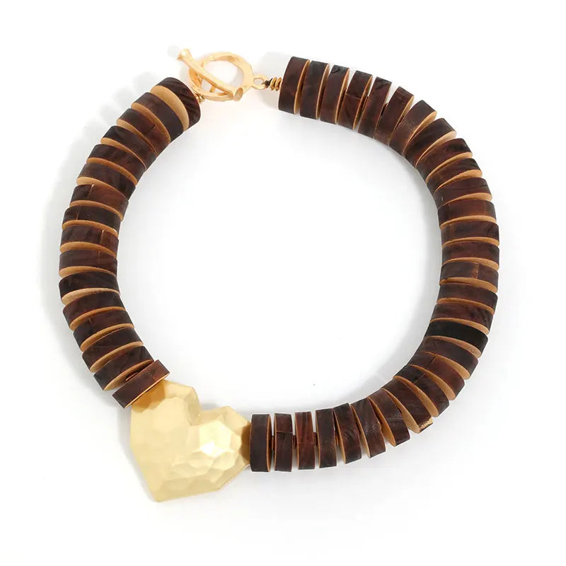 Colar Statement Coração Dourado & Discos Pretos | By Mireva