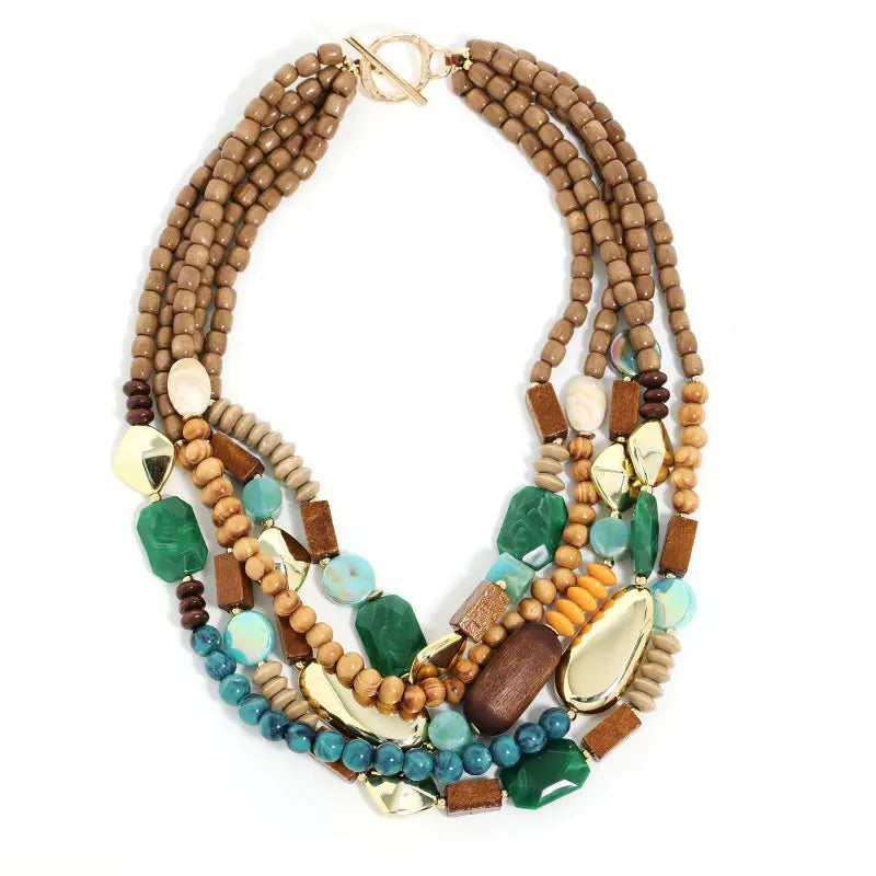 Colar Statement Multi Camadas Tons Terrosos & Dourado | By Mireva