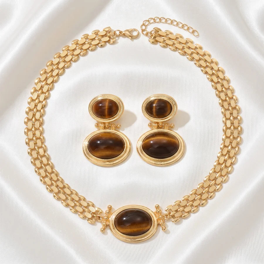 Conjunto de Joias Olho de Tigre Dourado