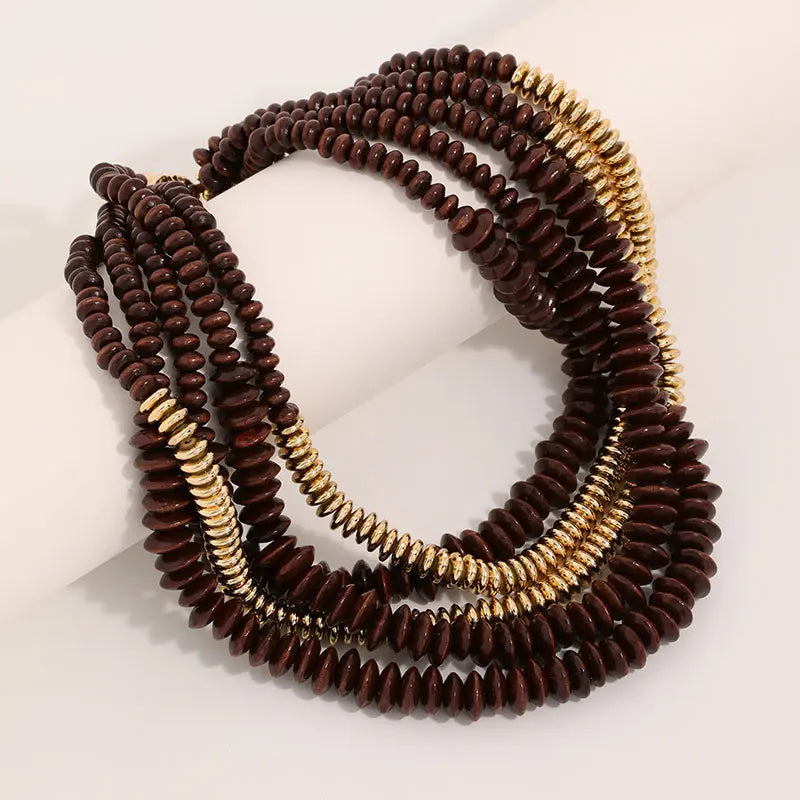 Colar Boho Multicamadas Chocolate & Dourado | By Mireva
