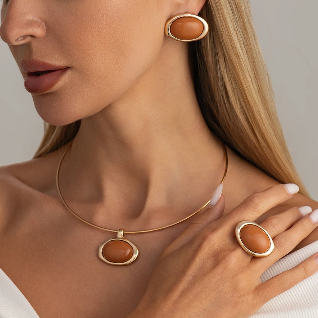 Conjunto de Joias Âmbar Dourado