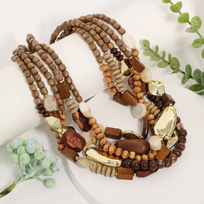 Colar Statement Multi Camadas Tons Terrosos & Dourado | By Mireva