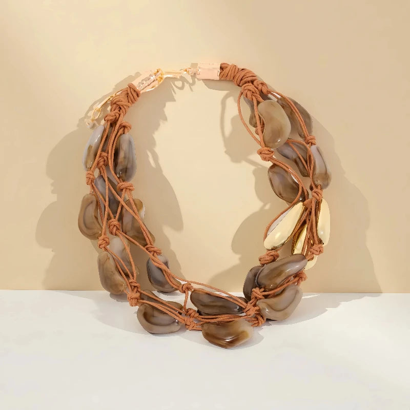 Colar Boho Artesanal Pedras Orgânicas Marrom Terra | By Mireva