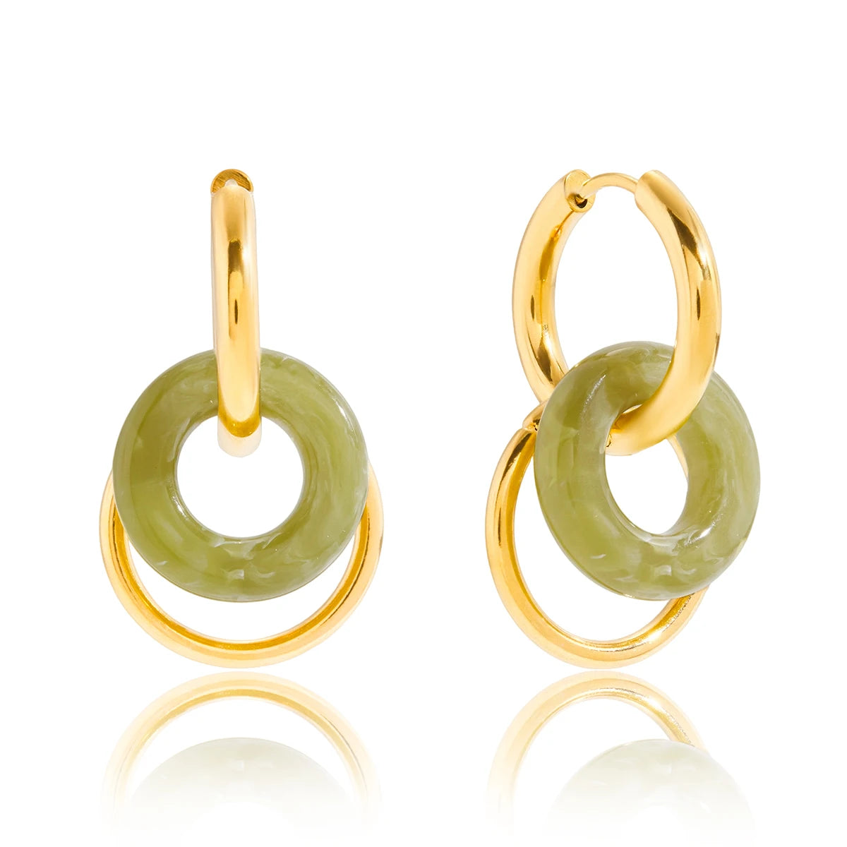 Brinco Argola Dourada & Aro Verde Minimal | By Mireva