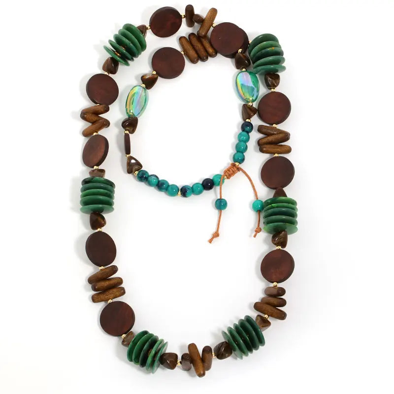 Colar Boho Longo Madeira & Turquesa | By Mireva