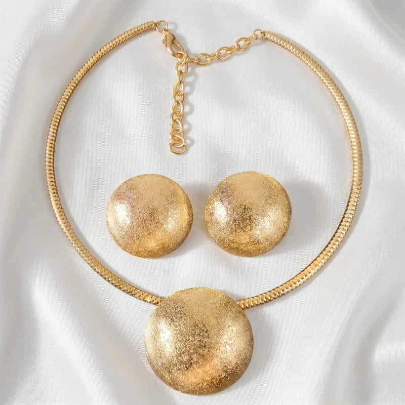 Conjunto de Joias Dourado Círculos Texturizados
