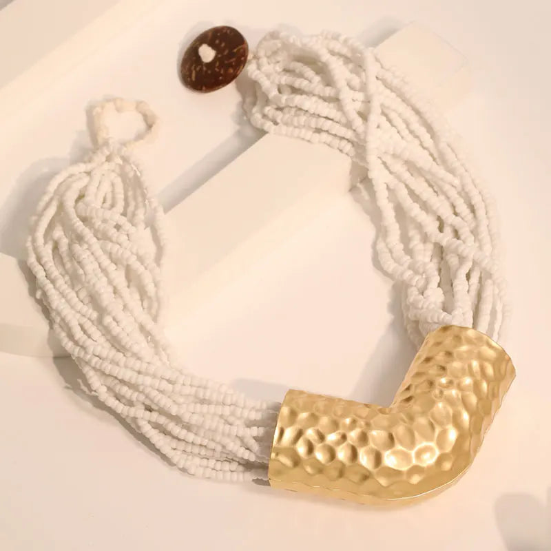 Colar Statement Boho Multicolorido Contas de Vidro | By Mireva