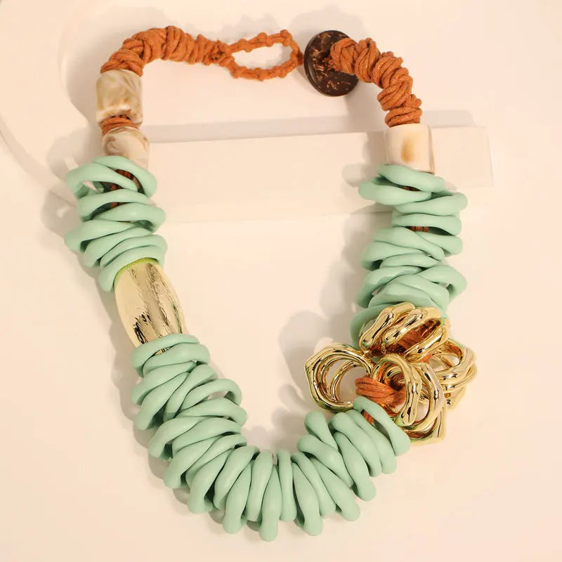 Colar Statement Verde Menta & Dourado | By Mireva