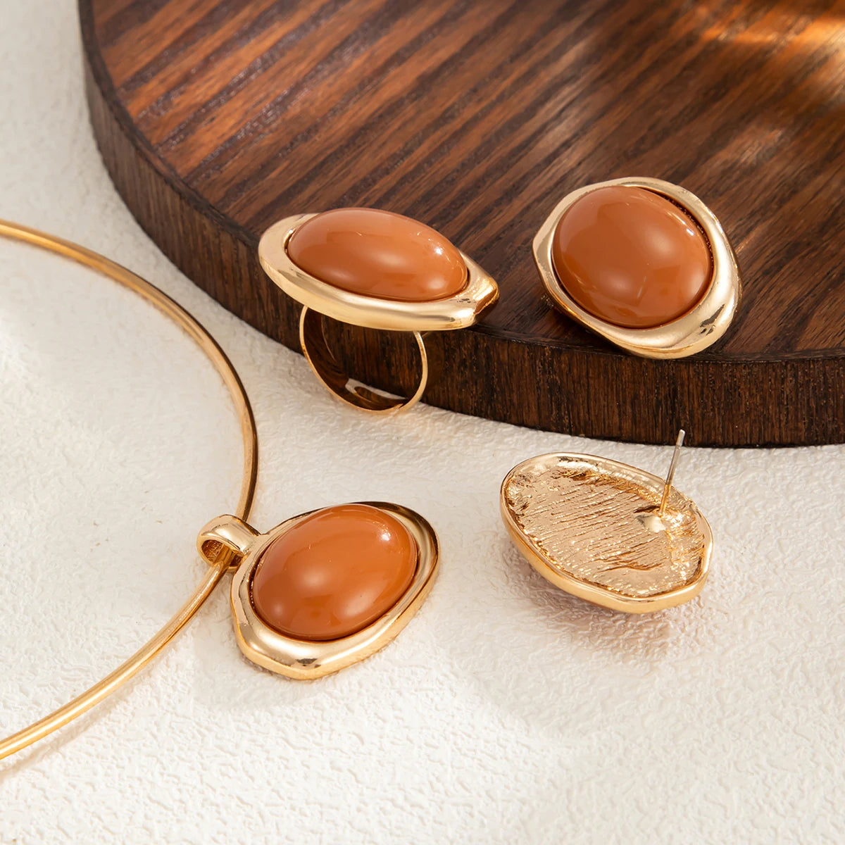 Conjunto de Joias Âmbar Dourado