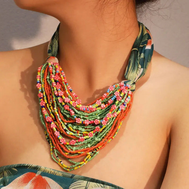 Colar Statement Boho Floral Colorido | By Mireva