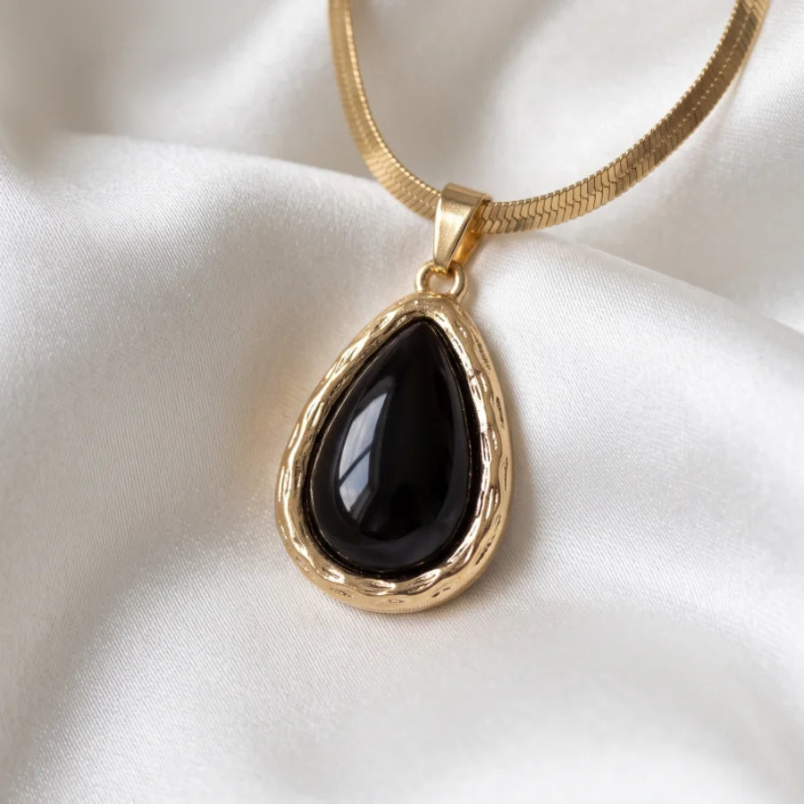 Conjunto Colar e Brinco Gota Negra Dourada