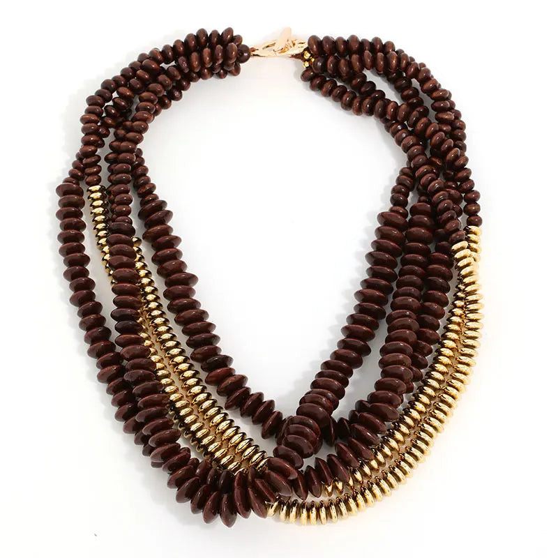 Colar Boho Multicamadas Chocolate & Dourado | By Mireva