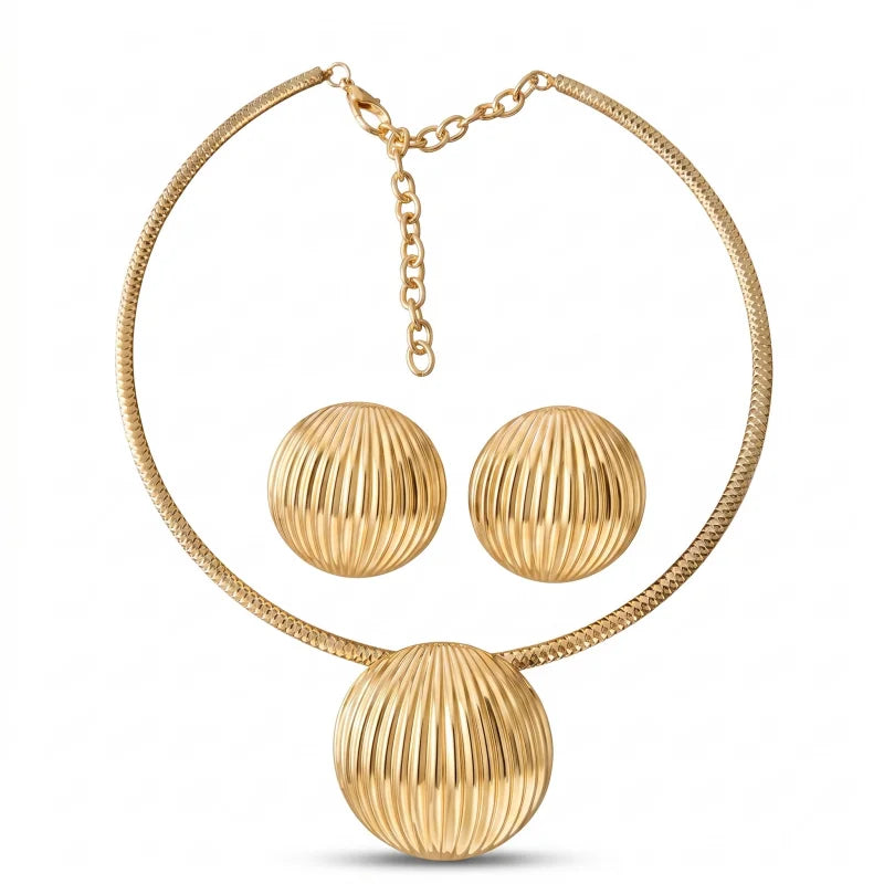 Conjunto de Joias Dourado Círculos Texturizados