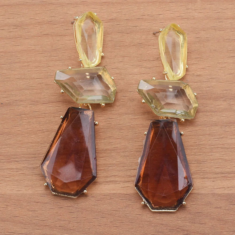 Brinco Longo Geométrico Coffee & Champagne | By Mireva