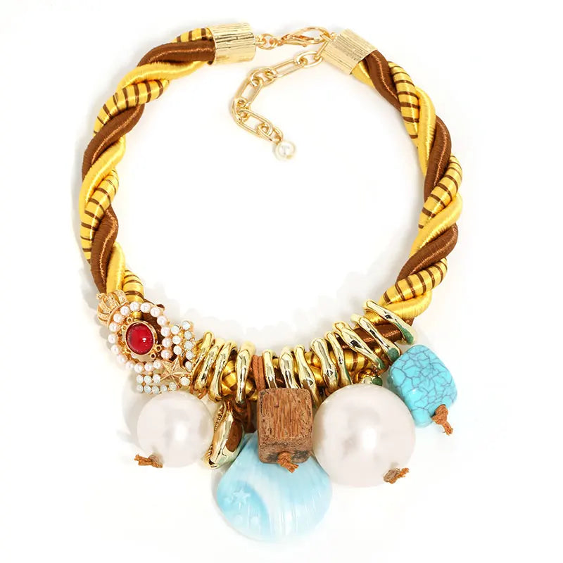 Colar Trançado Borboleta Verde Pérola Turquesa | By Mireva