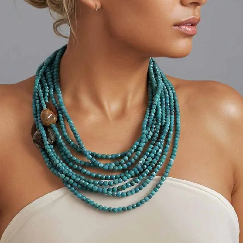 Colar Boho Multicamadas Turquesa & Pedras | By Mireva