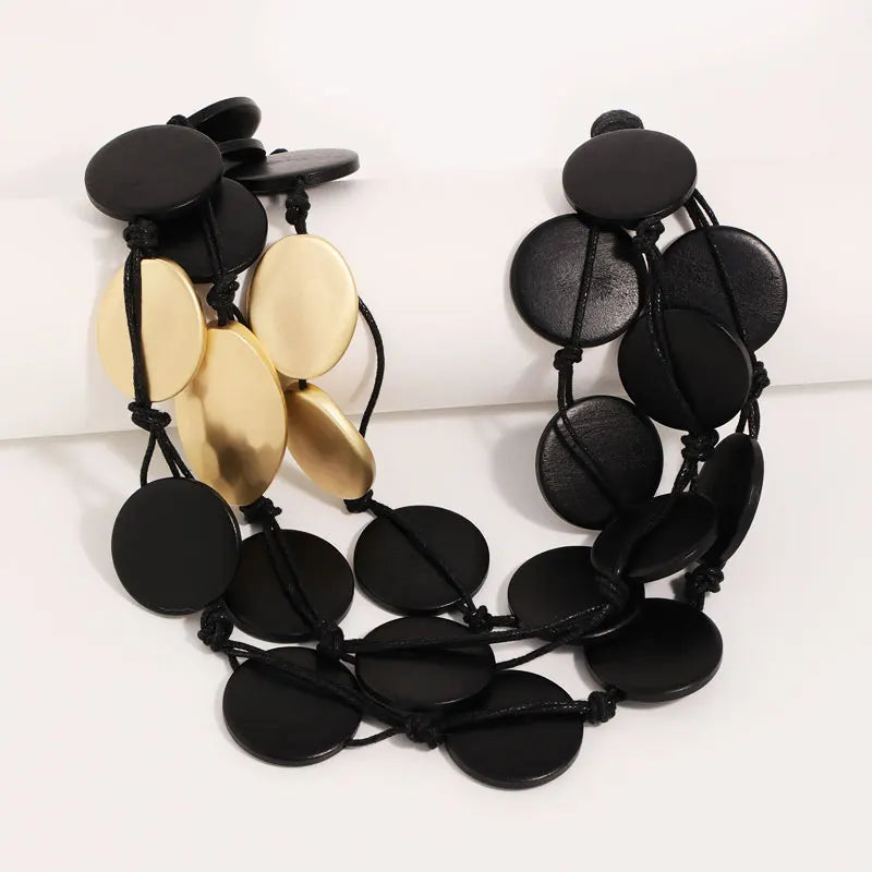 Colar Statement Discos Pretos & Dourados | By Mireva