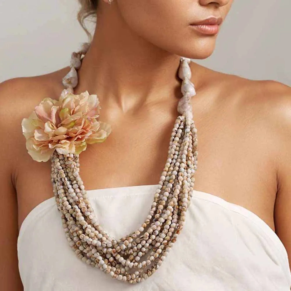 Colar Boho Longo Turquesa & Flor Azul | By Mireva