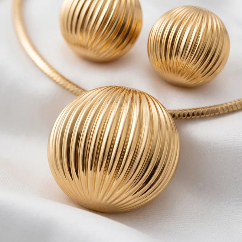 Conjunto de Joias Dourado Círculos Texturizados