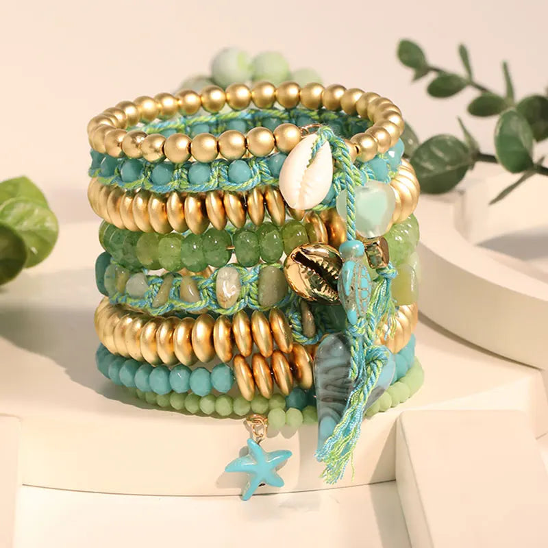 Pulseira de Contas com Estrela e Coração