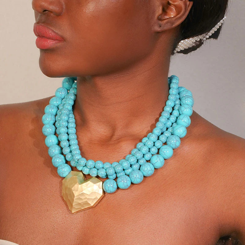 Colar Statement Turquesa & Placa Dourada | By Mireva