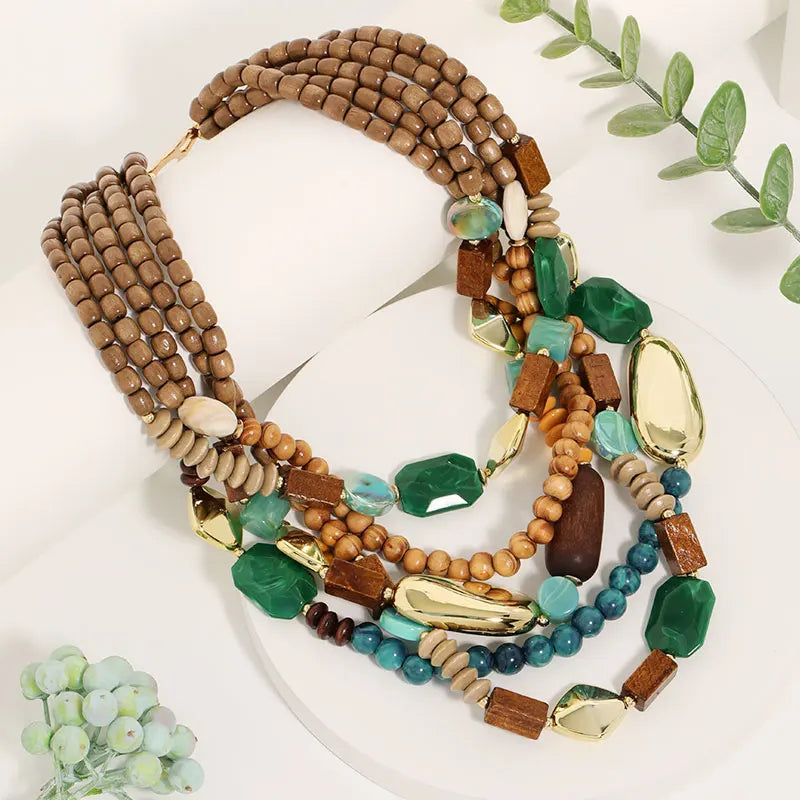 Colar Statement Multi Camadas Tons Terrosos & Dourado | By Mireva