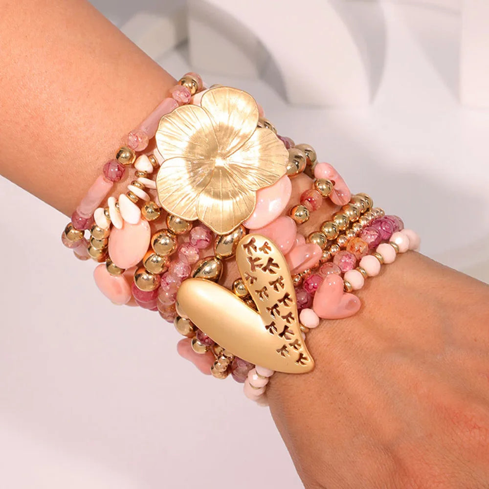 Conjunto de Pulseiras Artesanais com Flores e Borboletas