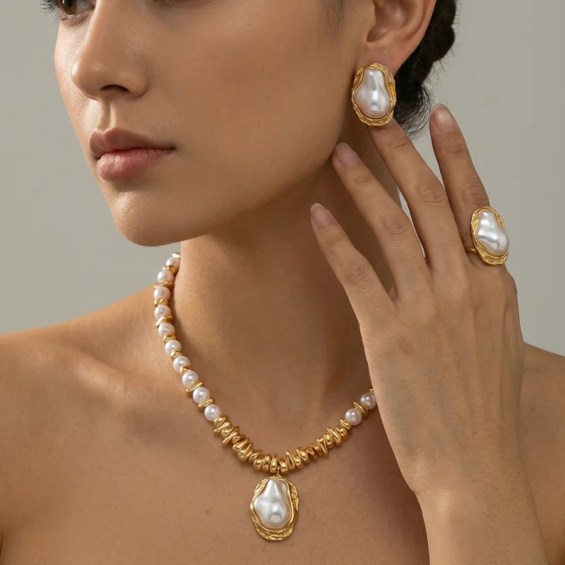 Conjunto de Joias Vintage Âmbar Dourado